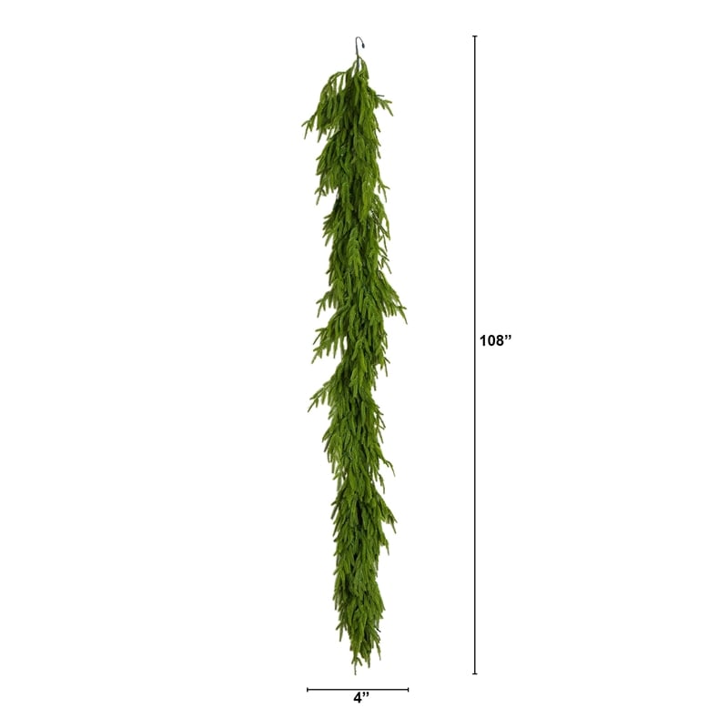 Nearly Natural 9ft Pre-Lit Real Touch Norfolk Island Pine Garland w/ 50 LED