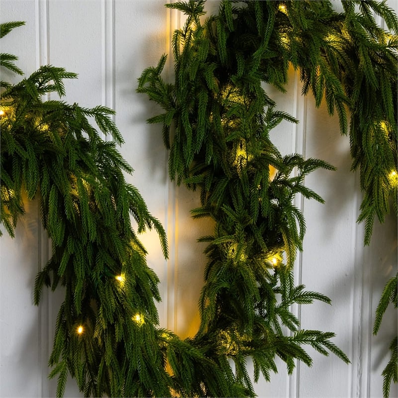 Nearly Natural 9ft Pre-Lit Real Touch Norfolk Island Pine Garland w/ 50 LED