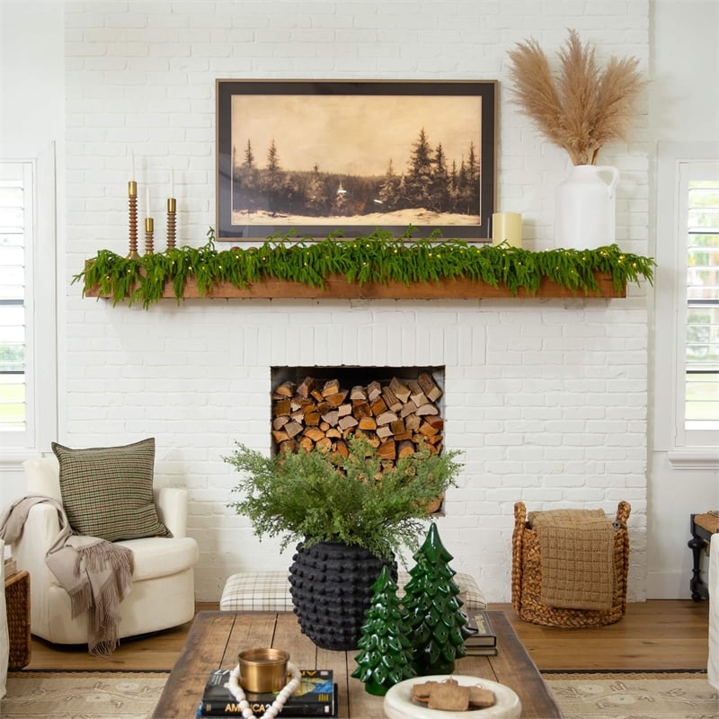 Nearly Natural 9ft Pre-Lit Real Touch Norfolk Island Pine Garland w/ 50 LED