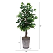 Nearly Natural 3ft Artificial Double Trunk Ficus Tree in Metal Planter in Green