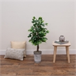 Nearly Natural 3ft Artificial Double Trunk Ficus Tree in Metal Planter in Green