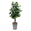 Nearly Natural 3ft Artificial Double Trunk Ficus Tree in Metal Planter in Green