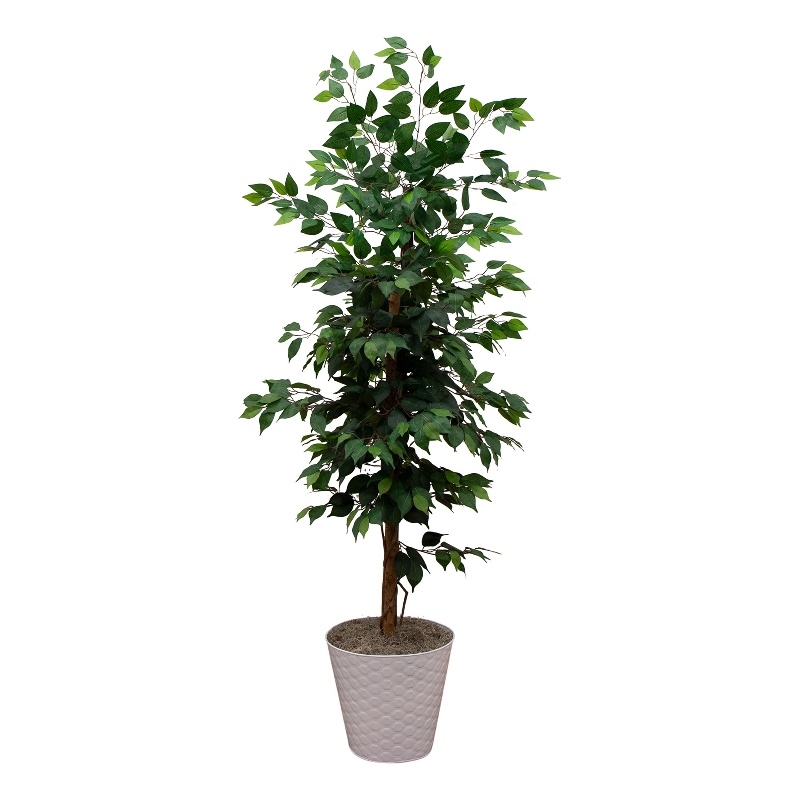 Nearly Natural 5.5ft Artificial Ficus Double Stalk Tree in Hexagon Metal Planter