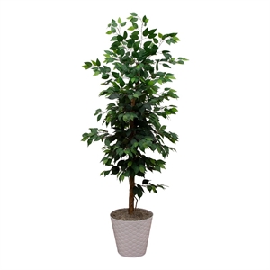 Nearly Natural 5.5ft Artificial Ficus Double Stalk Tree in Hexagon Metal Planter