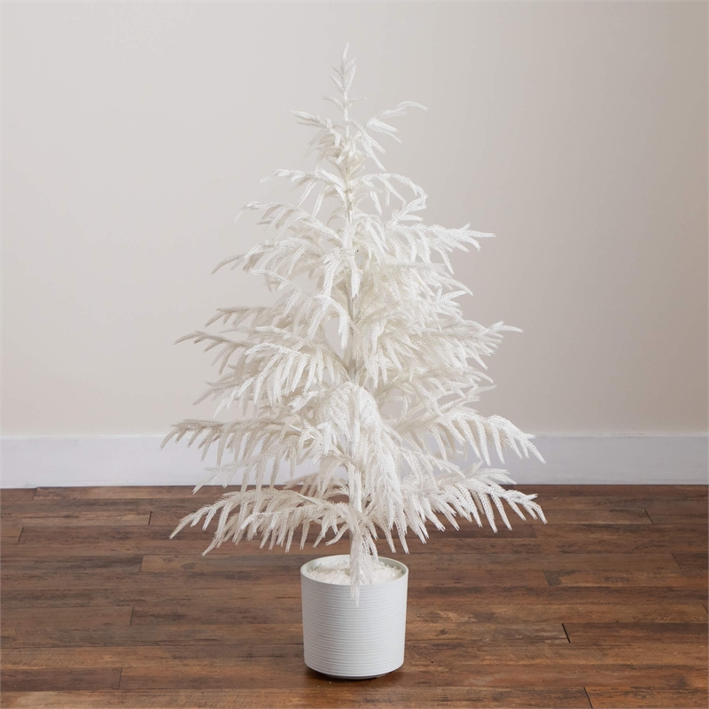 Nearly Natural 4ft Real Touch White Norfolk Island Pine Christmas Tree in White