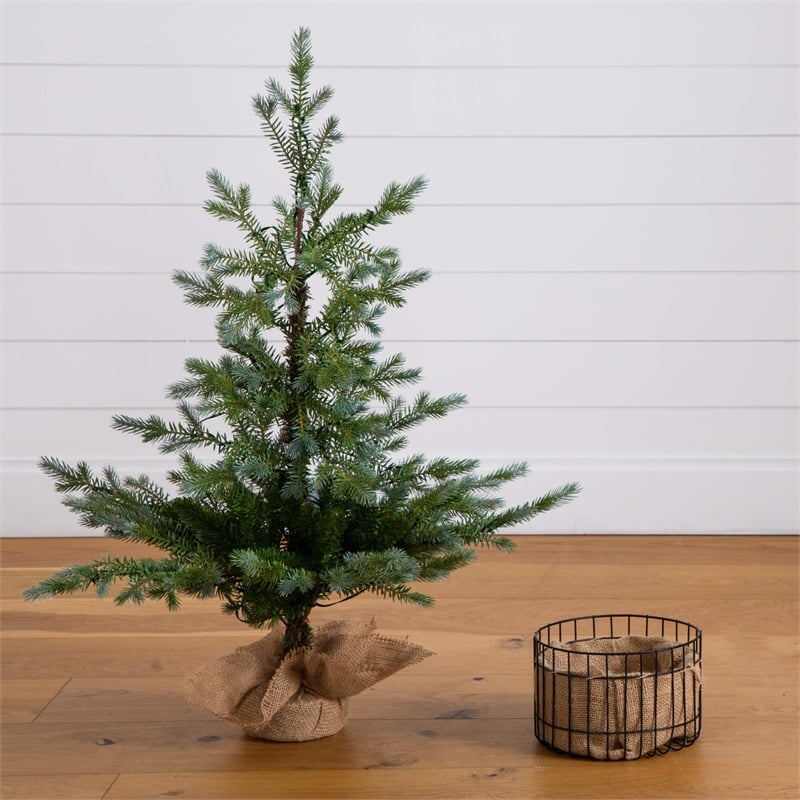 Nearly Natural 3ft Pre-Lit Christmas Tree in Jute Wire Planter
