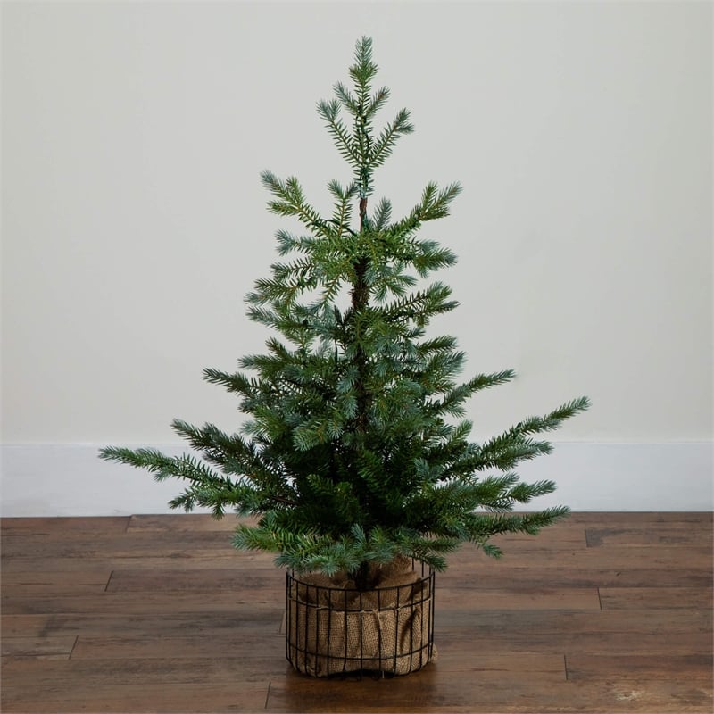 Nearly Natural 3ft Pre-Lit Christmas Tree in Jute Wire Planter