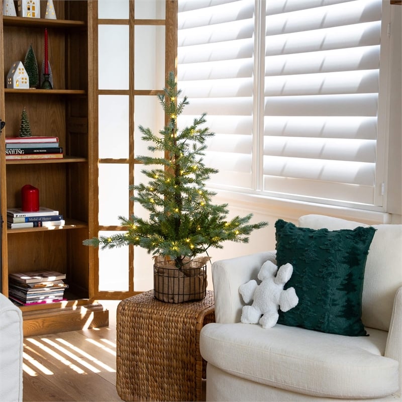 Nearly Natural 3ft Pre-Lit Christmas Tree in Jute Wire Planter