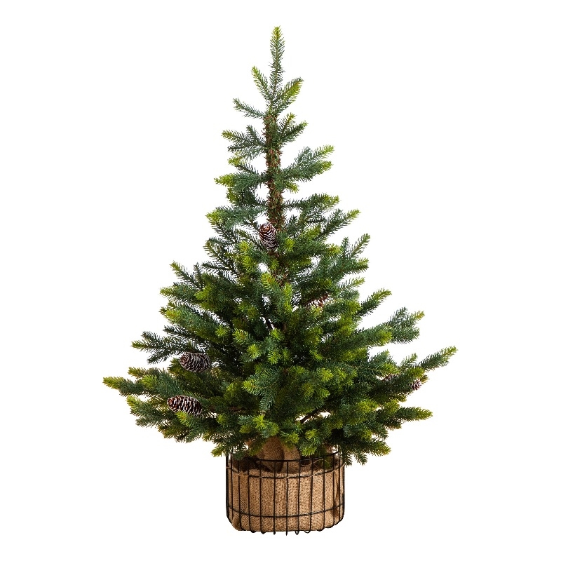 Nearly Natural 3ft Artificial Balsam Fir Christmas Tree in Jute Wire Planter
