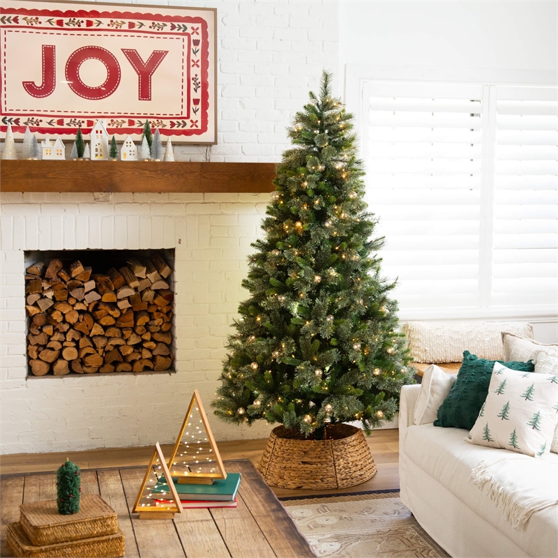 Nearly Natural 7.5ft Christmas Tree w/ 450 Warm White Clear Globe Bulbs and LED