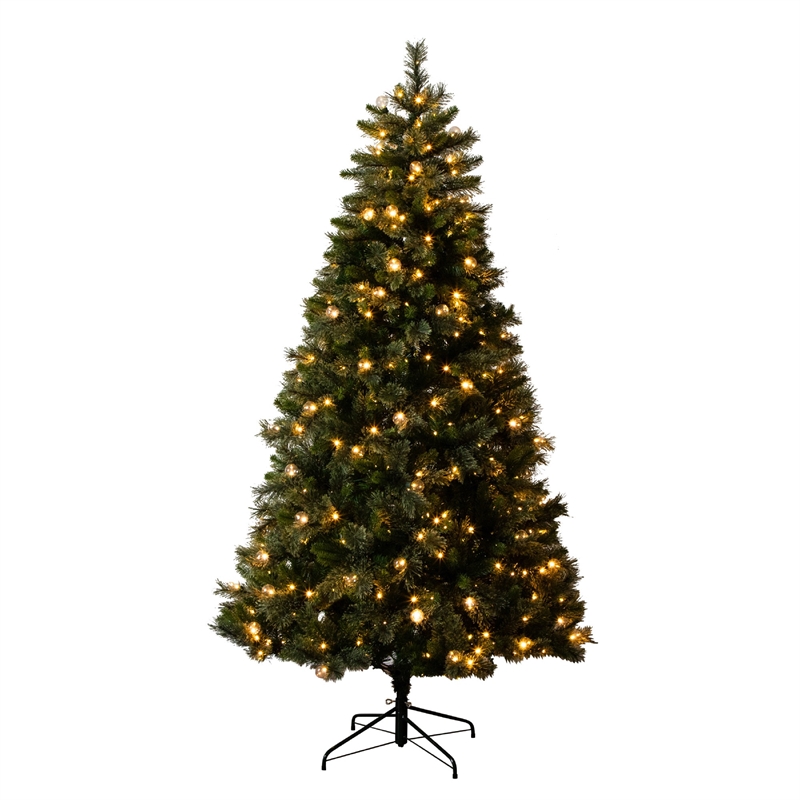 Nearly Natural 7.5ft Christmas Tree w/ 450 Warm White Clear Globe Bulbs and LED
