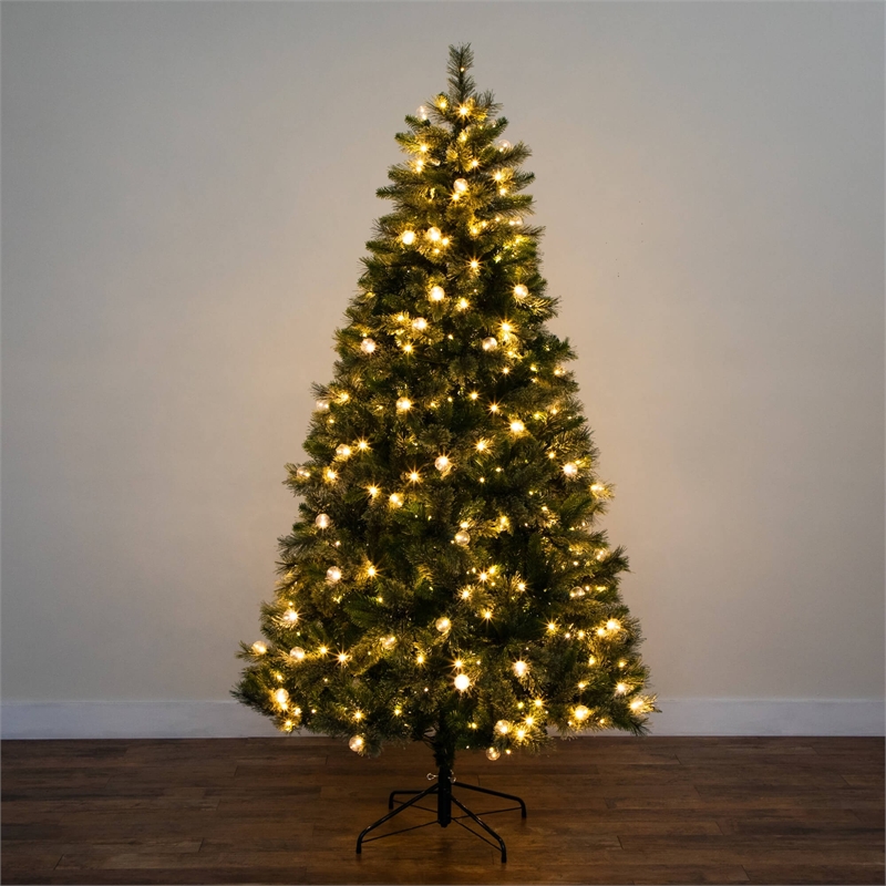Nearly Natural 7.5ft Christmas Tree w/ 450 Warm White Clear Globe Bulbs and LED