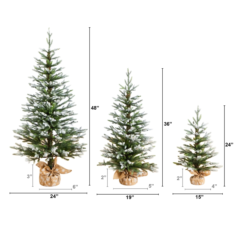 Nearly Natural 2ft 3ft 4ft Snowed Balsam Fir Christmas Tree BurlapWrappedBase