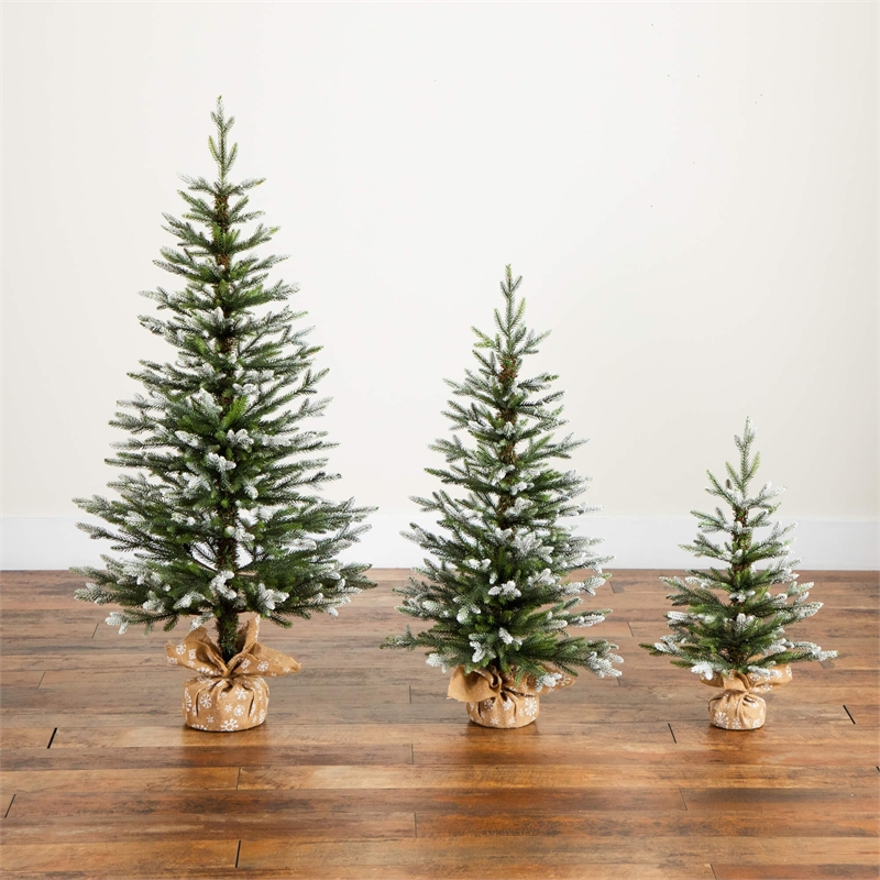 Nearly Natural 2ft 3ft 4ft Snowed Balsam Fir Christmas Tree BurlapWrappedBase