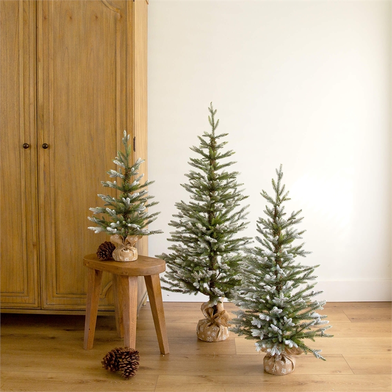 Nearly Natural 2ft 3ft 4ft Snowed Balsam Fir Christmas Tree BurlapWrappedBase