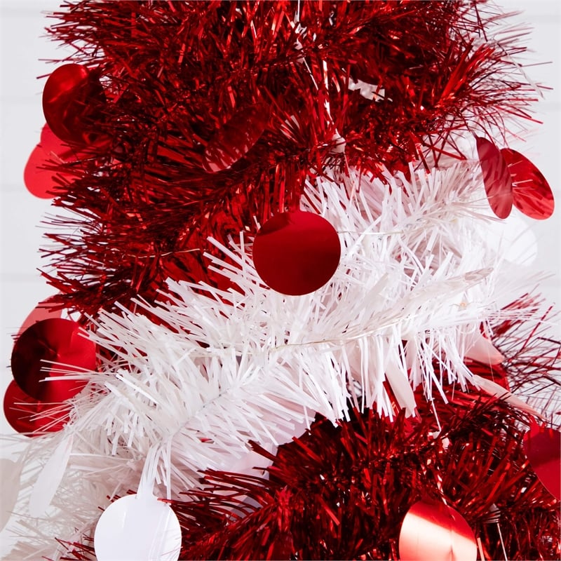 Nearly Natural 4ft Pre-Lit Pop up Red & White Tinsel Christmas Tree with 50 LED