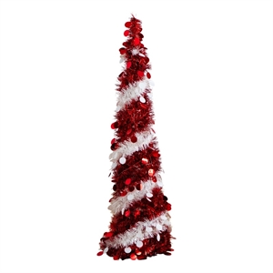 Nearly Natural 4ft Pre-Lit Pop up Red & White Tinsel Christmas Tree with 50 LED