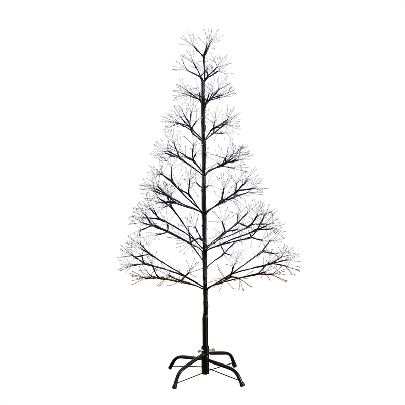 Nearly Natural 4ft Pre-Lit Halloween Black Starburst Tree w/ 800 Warm White LED