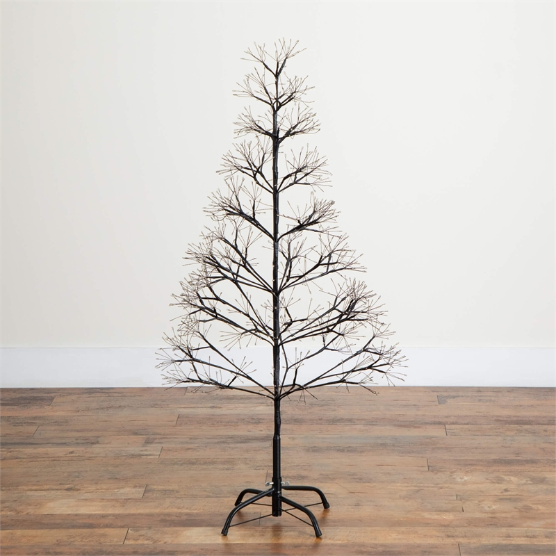 Nearly Natural 4ft Pre-Lit Halloween Black Starburst Tree w/ 800 Warm White LED