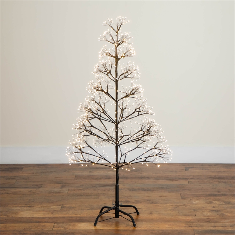 Nearly Natural 4ft Pre-Lit Halloween Black Starburst Tree w/ 800 Warm White LED