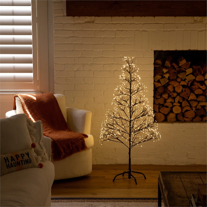 Nearly Natural 4ft Pre-Lit Halloween Black Starburst Tree w/ 800 Warm White LED