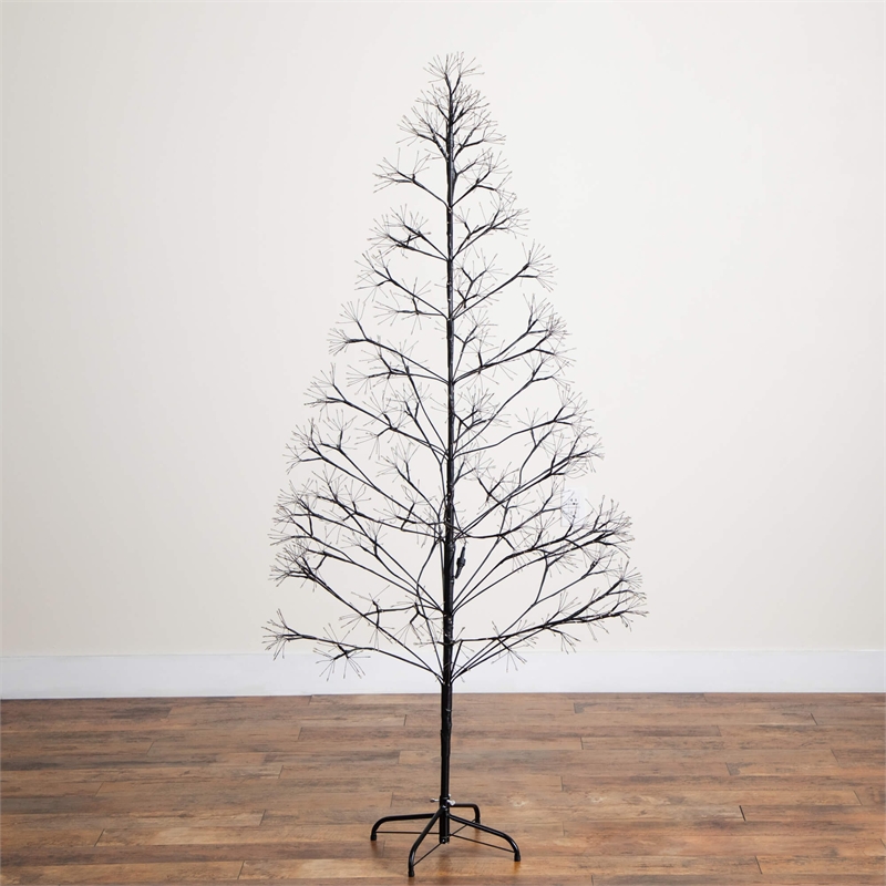 Nearly Natural 6ft Pre-Lit Halloween Black Starburst Tree w/ 1680 Warm White LED
