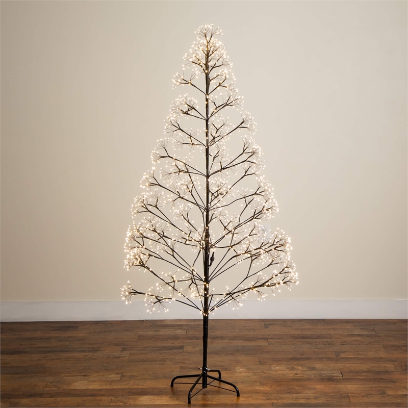 Nearly Natural 6ft Pre-Lit Halloween Black Starburst Tree w/ 1680 Warm White LED