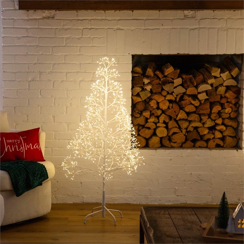 Nearly Natural 4ft Pre-Lit White Starburst Tree with 800 Fairy Warm White LED