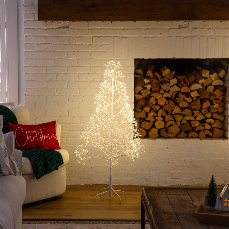 Nearly Natural 4ft Pre-Lit White Starburst Tree with 800 Fairy Warm White LED