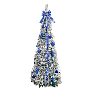 Nearly Natural 5ft Pre-Lit Pop Up Flocked Christmas Tree w/ Ornaments in Silver