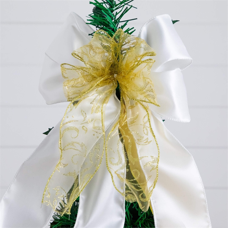 Nearly Natural 5ft Pre-Lit Pop up Christmas Tree with Gold & Silver Ornaments