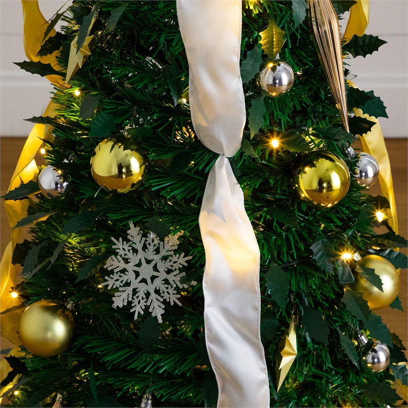 Nearly Natural 5ft Pre-Lit Pop up Christmas Tree with Gold & Silver Ornaments