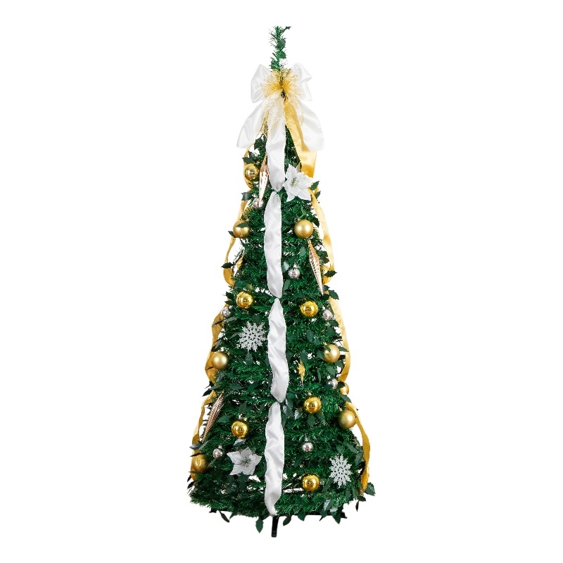 Nearly Natural 5ft Pre-Lit Pop up Christmas Tree with Gold & Silver Ornaments