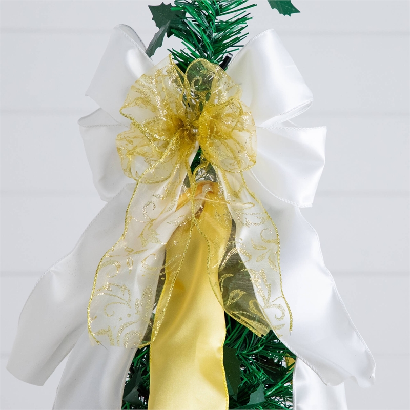Nearly Natural 6ft Pre-Lit Pop up Christmas Tree with Gold & Silver Ornaments