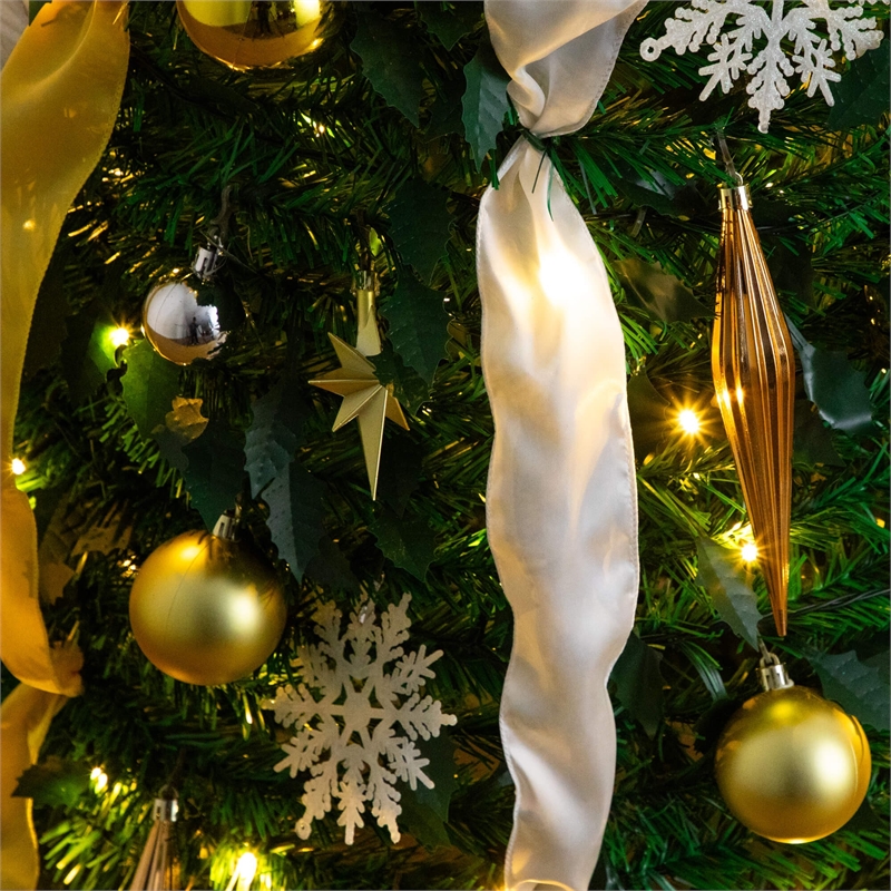 Nearly Natural 6ft Pre-Lit Pop up Christmas Tree with Gold & Silver Ornaments