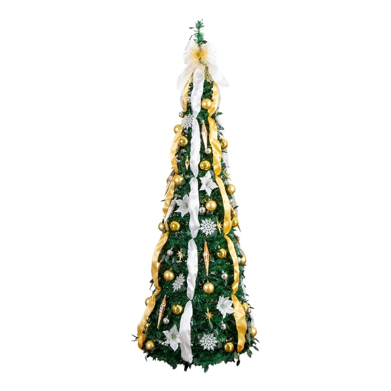 Nearly Natural 6ft Pre-Lit Pop up Christmas Tree with Gold & Silver Ornaments