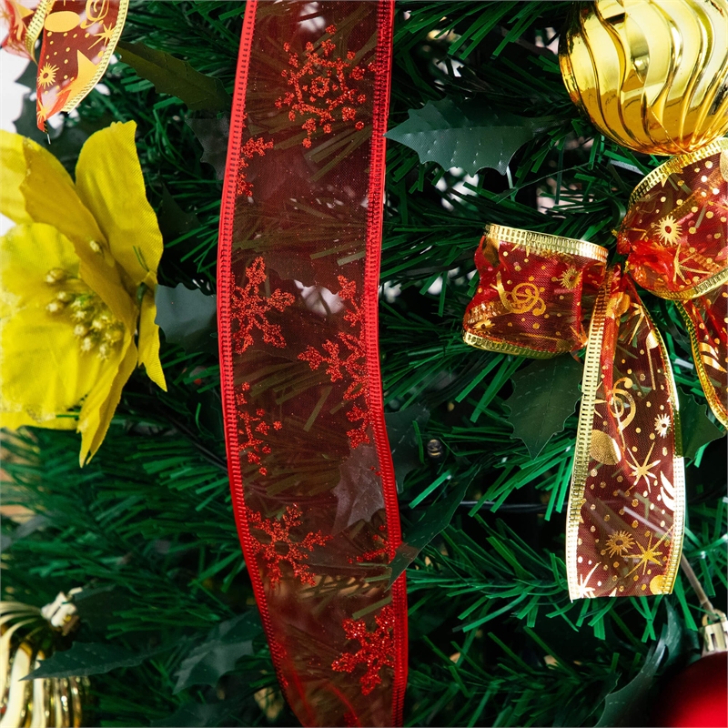 Nearly Natural 5ft Pre-Lit Pop up Christmas Tree with Red & Gold Ornaments