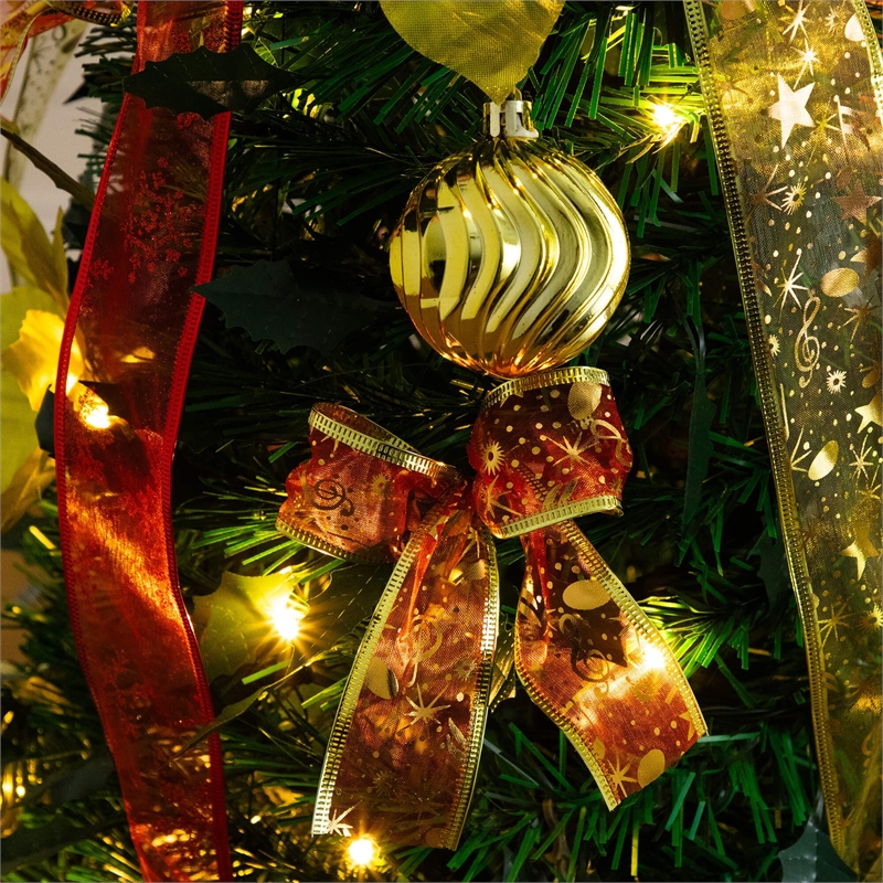Nearly Natural 5ft Pre-Lit Pop up Christmas Tree with Red & Gold Ornaments