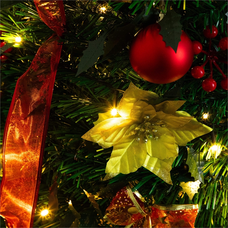 Nearly Natural 5ft Pre-Lit Pop up Christmas Tree with Red & Gold Ornaments