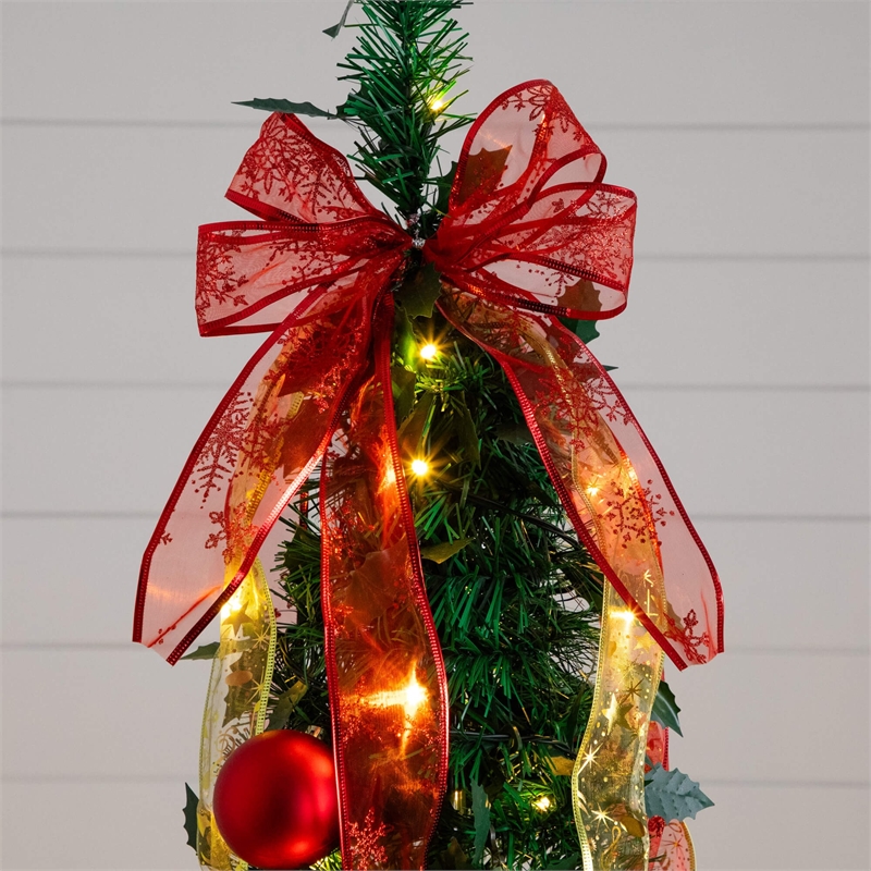 Nearly Natural 6ft Pre-Lit Pop up Christmas Tree with Red & Gold Ornaments