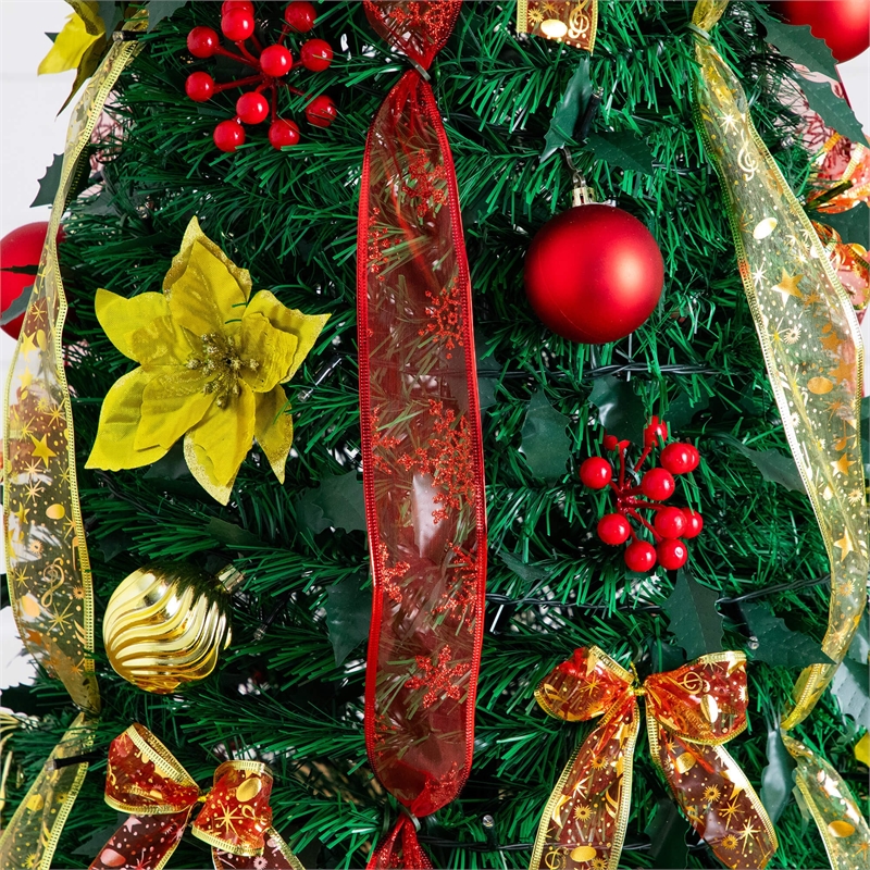 Nearly Natural 6ft Pre-Lit Pop up Christmas Tree with Red & Gold Ornaments
