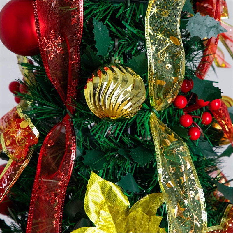 Nearly Natural 6ft Pre-Lit Pop up Christmas Tree with Red & Gold Ornaments