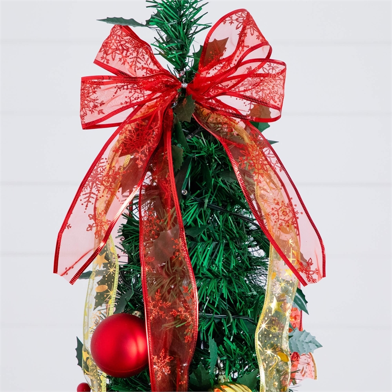 Nearly Natural 6ft Pre-Lit Pop up Christmas Tree with Red & Gold Ornaments