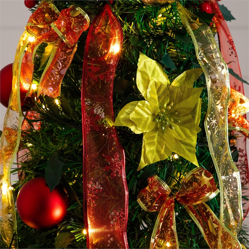 Nearly Natural 6ft Pre-Lit Pop up Christmas Tree with Red & Gold Ornaments