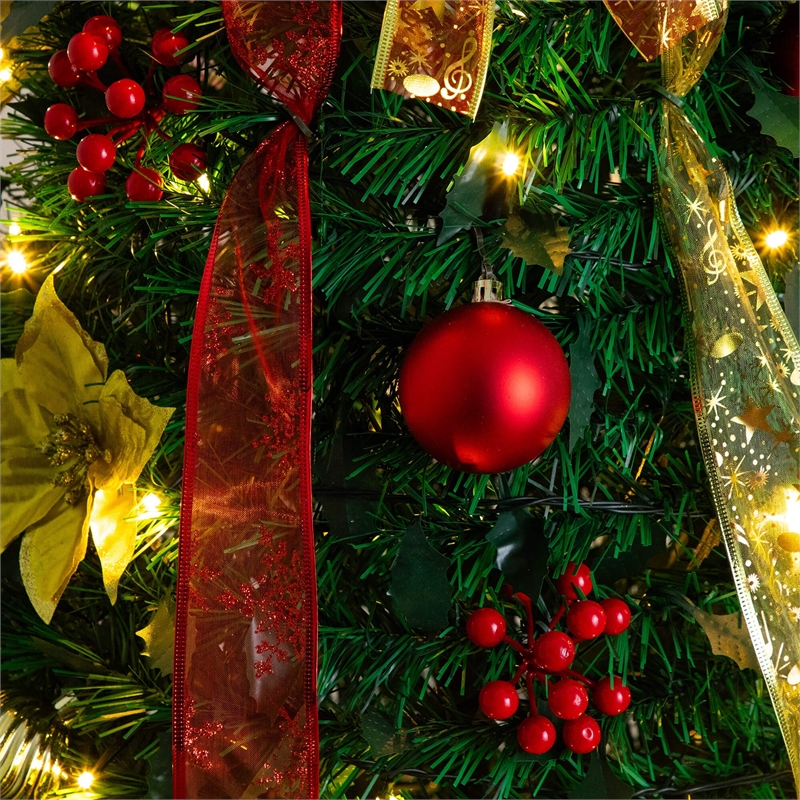 Nearly Natural 6ft Pre-Lit Pop up Christmas Tree with Red & Gold Ornaments