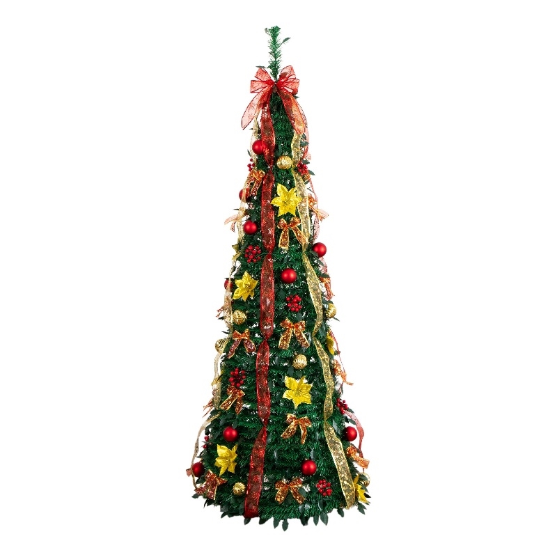Nearly Natural 6ft Pre-Lit Pop up Christmas Tree with Red & Gold Ornaments