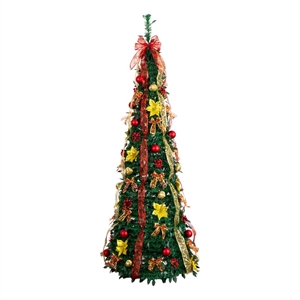 Nearly Natural 6ft Pre-Lit Pop up Christmas Tree with Red & Gold Ornaments