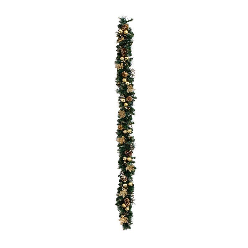 Nearly Natural 9ft Pre-Lit Golden Frosted Christmas Garland w/ 50 Warm White LED