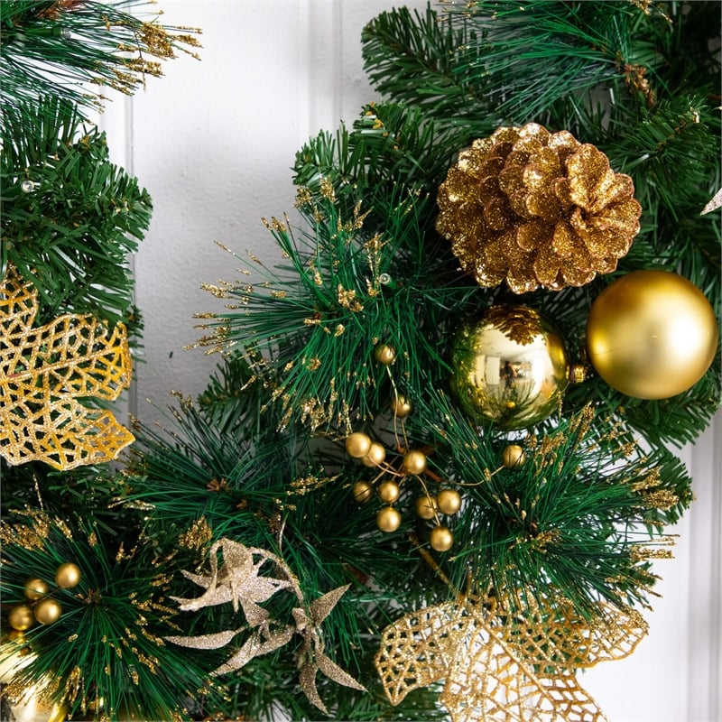 Nearly Natural 9ft Pre-Lit Golden Frosted Christmas Garland w/ 50 Warm White LED