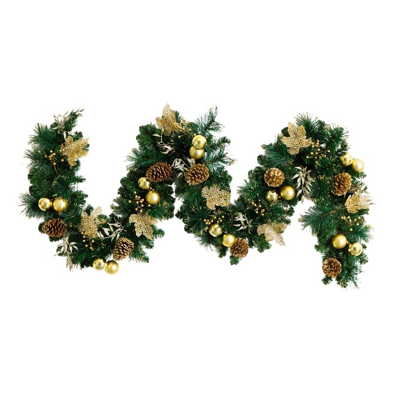 Nearly Natural 9ft Pre-Lit Golden Frosted Christmas Garland w/ 50 Warm White LED